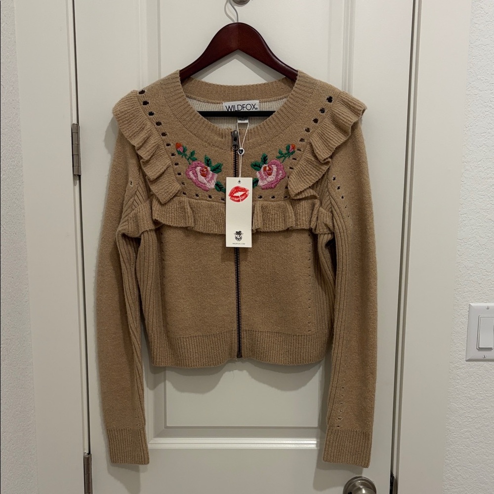 Wildfox Beige Floral Embroidered Cardigan